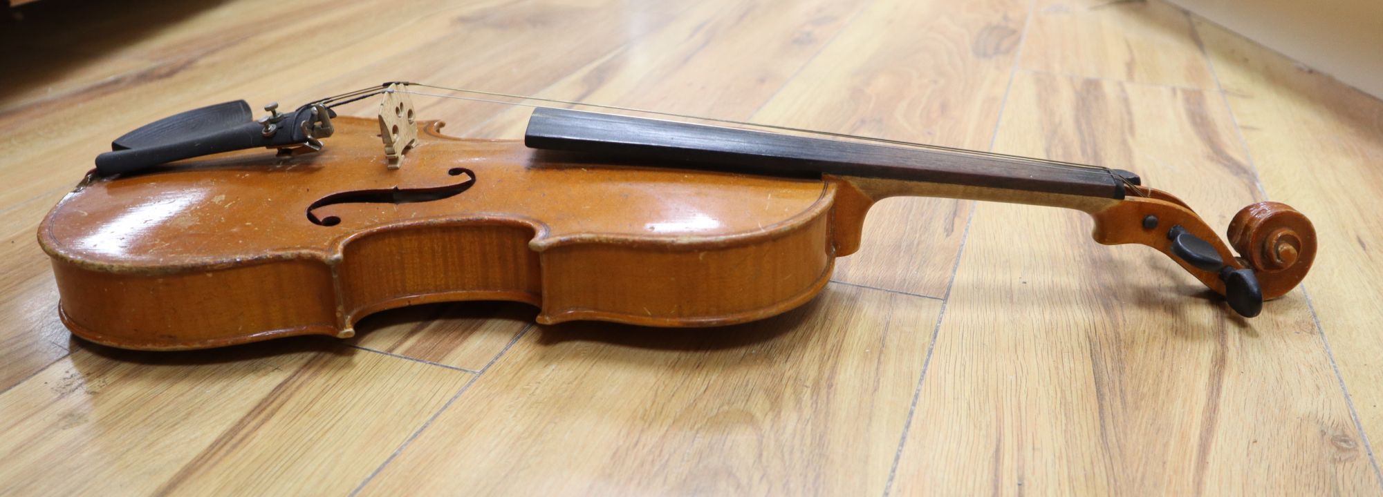 A 3/4 size violin, labelled Stradavarius, cased